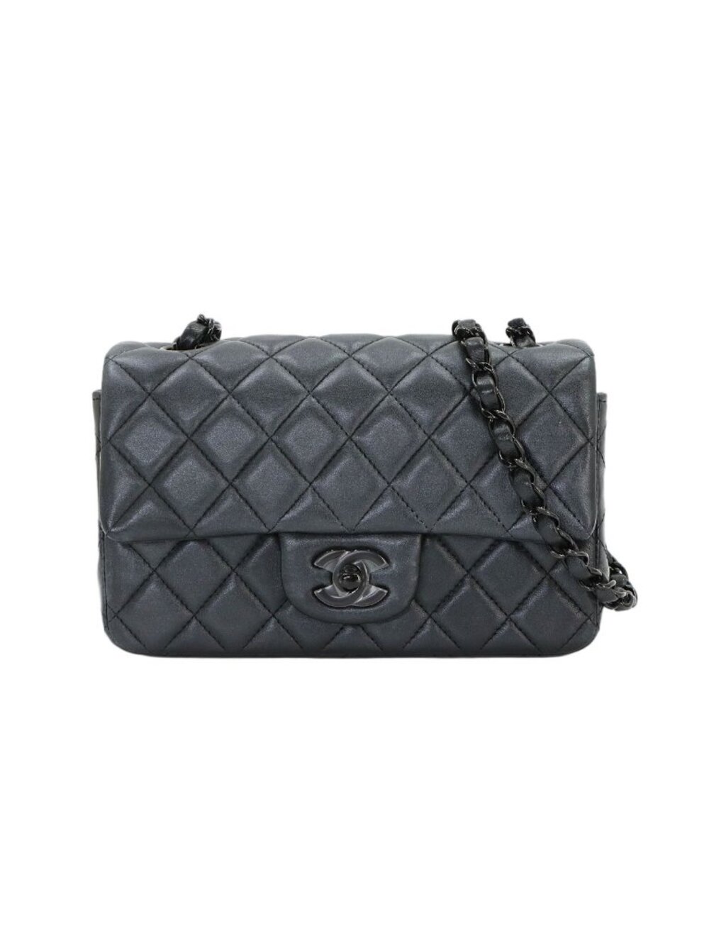 Chanel Mini Quilted 20 Chain Shoulder Bag Leather Gray Black